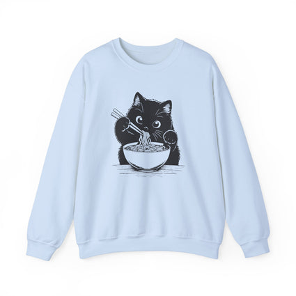 Cute Cat Eating Ramen Sweatshirt, Funny Cat Lover Gift, Cozy Jumper, Kawaii Pullover, Cat Lady Sweatshirt, Japanese Noodle Lover