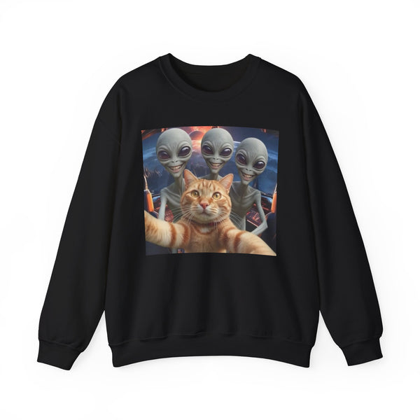 Cat Selfie Space Ship Crewneck Sweatshirt, Funny Cat Lover Gift, Galaxy Cat Graphic Jumper, Cat in Space Shirt, Cat Owner Apparel, Grey Cat