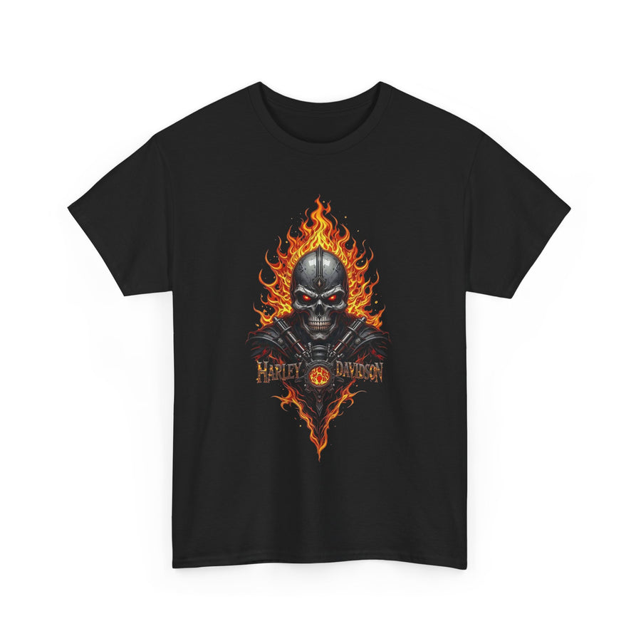 Harley Davidson Flame Skull Tee - Unisex Heavy Cotton Shirt, Biker Gift, Casual Wear, Motorcycle Apparel, Unique Graphic Tee