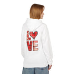 Heart Patchwork Front and Back Print Love Hoodie, Valentine's Day Sweatshirt, Romantic Unisex Fleece Jumper, Cozy Couples Gift