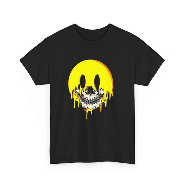 Dripping Smiley Face Tee, Unisex Cotton T-Shirt, Streetwear Fashion, Cool Graphic Tee, Perfect for Festivals, Gift for Art Lovers