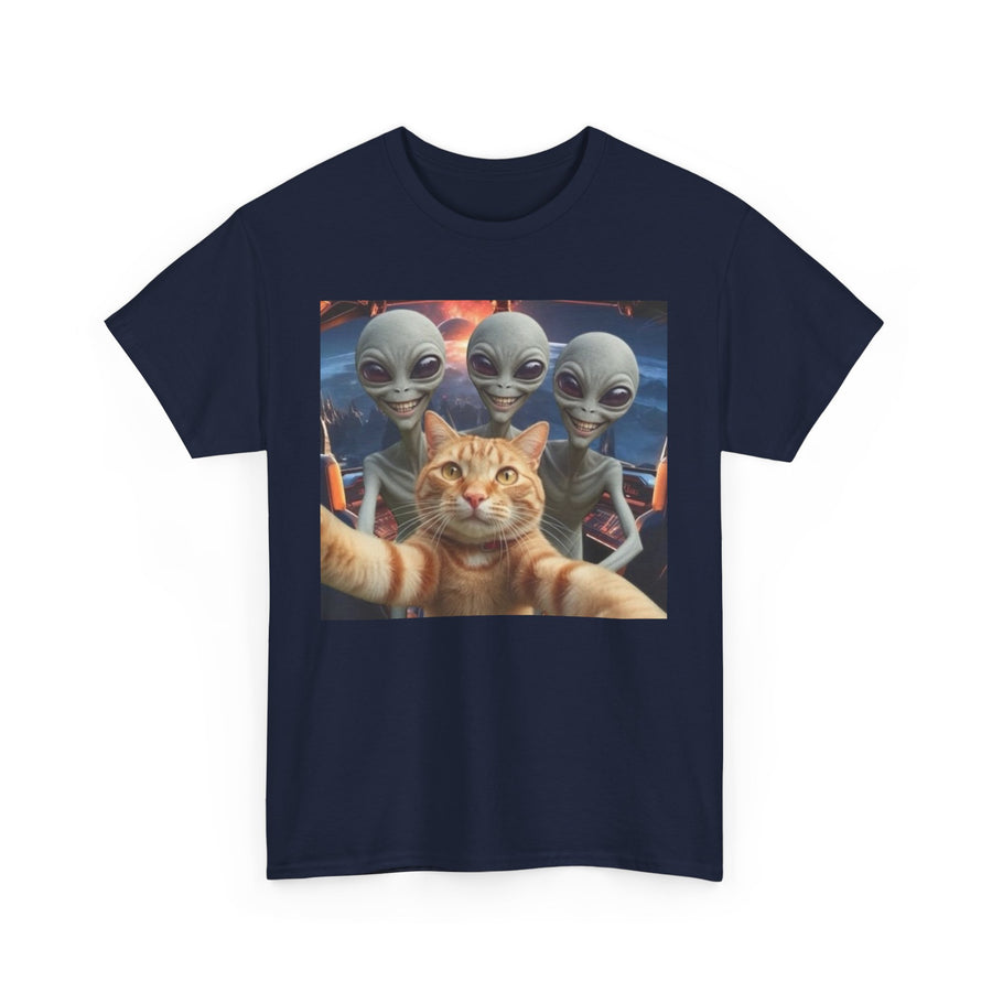 Cat Selfie Unisex Tee, Alien Greys Graphic Shirt, Funny Cat Lover Top, Cute Cat Tee, Extraterrestrial T-Shirt, Animal Selfie Apparel