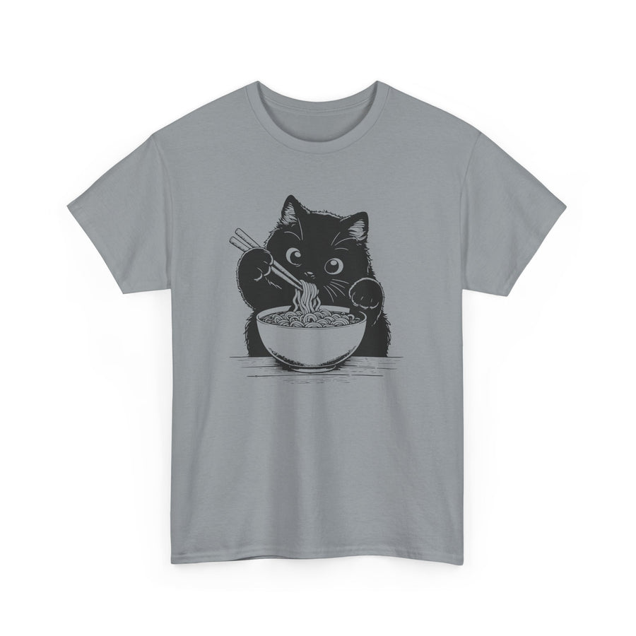 Cute Black Cat Eating Ramen T-Shirt, Cat Lover Tee, Funny Cat Shirt, Kawaii Kitty Top, Unisex Graphic Tee