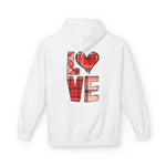 Heart Patchwork Front and Back Print Love Hoodie, Valentine's Day Sweatshirt, Romantic Unisex Fleece Jumper, Cozy Couples Gift