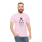 Funny Hand Gesture Eye Chart T-Shirt, Unisex Graphic Tee, Humorous Sight Test Shirt, Sarcastic Vision Exam Top, Hilarious Optometrist Gift