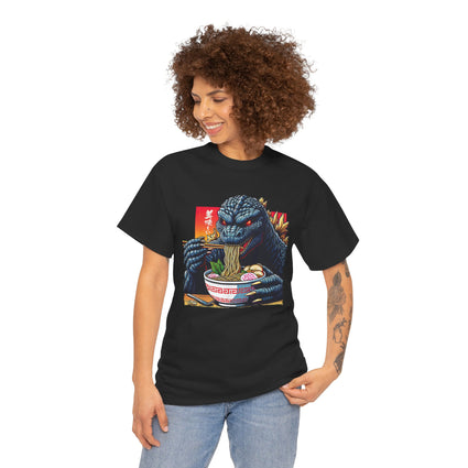 Godzilla Eating Ramen T-Shirt, Japanese Monster Tee, Kaiju Lover Shirt, Funny Ramen Noodles Top, Vintage Japanese Film T-Shirt