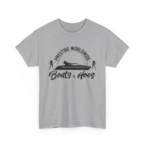 Prestige Worldwide 'Boats & Hoes' Unisex Heavy Cotton Tee, Funny Graphic Shirt, Beachwear, Gift for Him, Summer Casual Wear