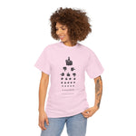 Funny Hand Gesture Eye Chart T-Shirt, Unisex Graphic Tee, Humorous Sight Test Shirt, Sarcastic Vision Exam Top, Hilarious Optometrist Gift