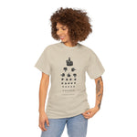 Funny Hand Gesture Eye Chart T-Shirt, Unisex Graphic Tee, Humorous Sight Test Shirt, Sarcastic Vision Exam Top, Hilarious Optometrist Gift