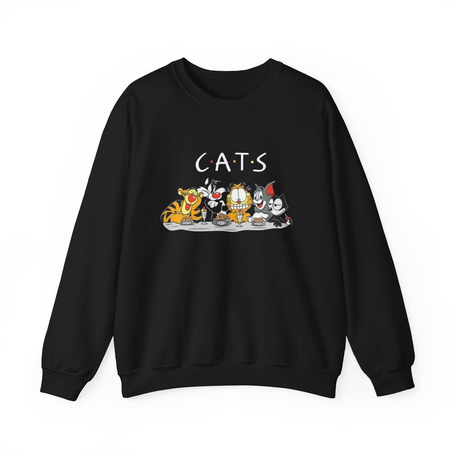 Cat Friends Crewneck Sweatshirt, Funny TV Parody Cartoon Jumper, Cute Cat Lover Gift, Novelty Animal Graphic Pullover, Cozy Winter Sweater