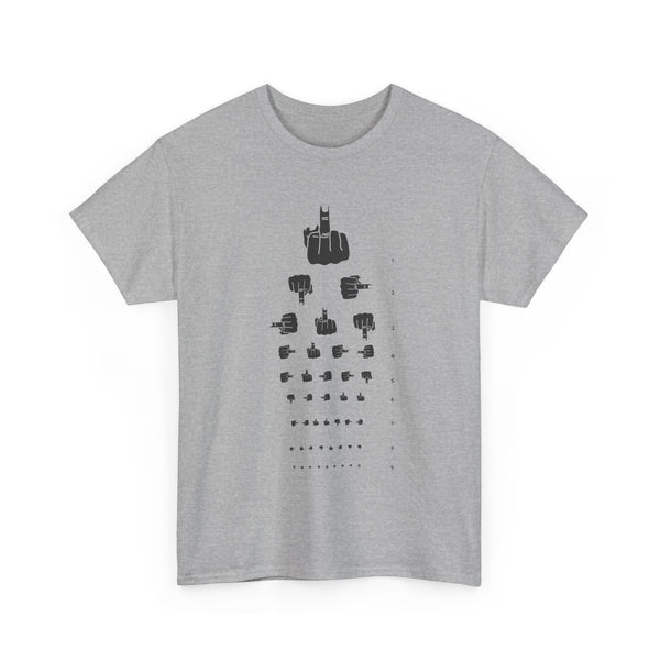 Funny Hand Gesture Eye Chart T-Shirt, Unisex Graphic Tee, Humorous Sight Test Shirt, Sarcastic Vision Exam Top, Hilarious Optometrist Gift