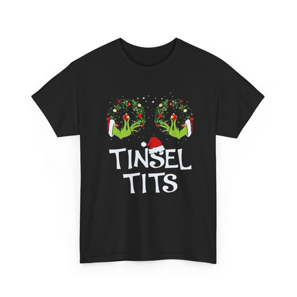 Tinsel Tits Wreath Bra T-Shirt | Funny Christmas Holiday Tee