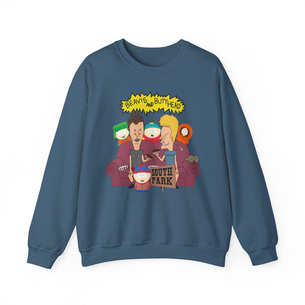 TV Show Mashup Unisex Sweatshirt, Beavis and Butthead meets South Park, Funny Cartoon Crewneck Jumper, Pop Culture Pullover, Retro 90s