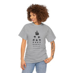 Funny Hand Gesture Eye Chart T-Shirt, Unisex Graphic Tee, Humorous Sight Test Shirt, Sarcastic Vision Exam Top, Hilarious Optometrist Gift