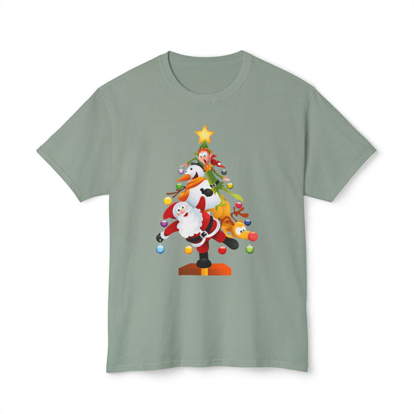 Christmas Trio Unisex T-Shirt with Santa, Snowman, and Elf Design