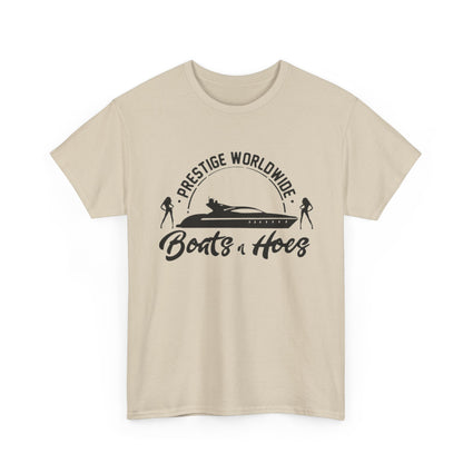 Prestige Worldwide 'Boats & Hoes' Unisex Heavy Cotton Tee, Funny Graphic Shirt, Beachwear, Gift for Him, Summer Casual Wear