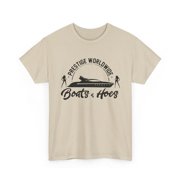 Prestige Worldwide 'Boats & Hoes' Unisex Heavy Cotton Tee, Funny Graphic Shirt, Beachwear, Gift for Him, Summer Casual Wear