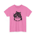 Cute Black Cat Eating Ramen T-Shirt, Cat Lover Tee, Funny Cat Shirt, Kawaii Kitty Top, Unisex Graphic Tee