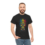 Colorful Skull Graphic Tee, Unisex Heavy Cotton T-Shirt, Edgy Casual Wear, Perfect for Halloween, Music Festivals, Gift for Him/Her