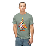 Christmas Trio Unisex T-Shirt with Santa, Snowman, and Elf Design