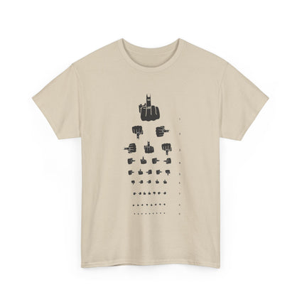 Funny Hand Gesture Eye Chart T-Shirt, Unisex Graphic Tee, Humorous Sight Test Shirt, Sarcastic Vision Exam Top, Hilarious Optometrist Gift