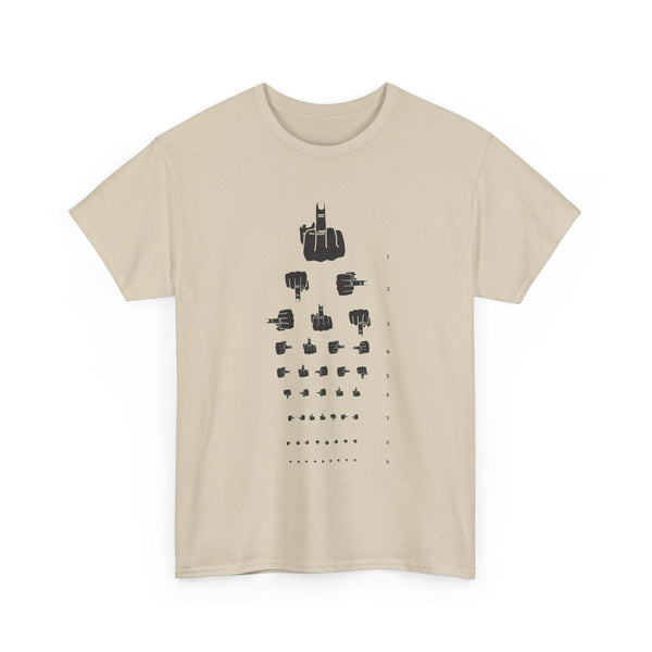 Funny Hand Gesture Eye Chart T-Shirt, Unisex Graphic Tee, Humorous Sight Test Shirt, Sarcastic Vision Exam Top, Hilarious Optometrist Gift