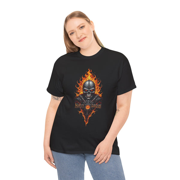 Harley Davidson Flame Skull Tee - Unisex Heavy Cotton Shirt, Biker Gift, Casual Wear, Motorcycle Apparel, Unique Graphic Tee