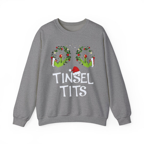Grinch Hands Tinsel Tits Sweatshirt | Funny Christmas Holiday Sweater