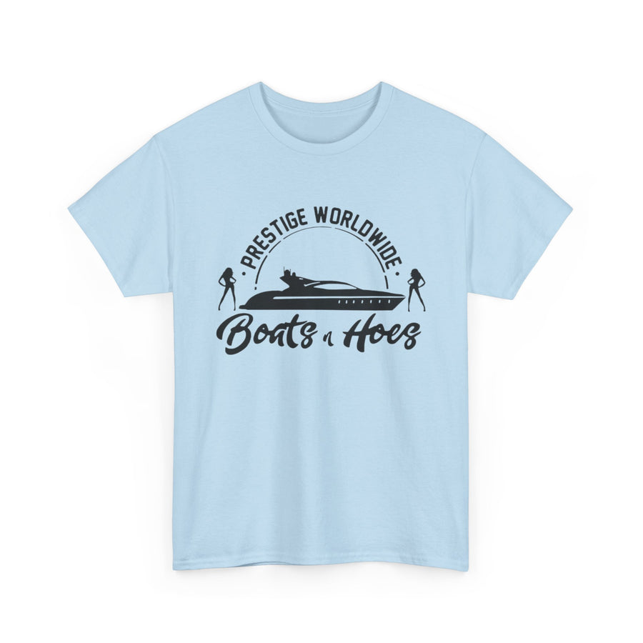 Prestige Worldwide 'Boats & Hoes' Unisex Heavy Cotton Tee, Funny Graphic Shirt, Beachwear, Gift for Him, Summer Casual Wear