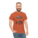 Alien and Big Foot Unisex T-shirt, Sci-Fi Graphic Tee, UFO Lover Shirt, Mythical Creature Top, Extraterrestrial Apparel