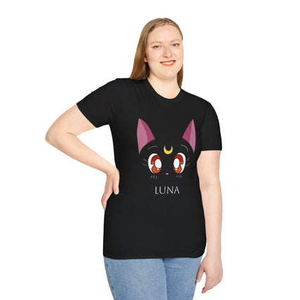 Luna Sailor Moon Cat Unisex Softstyle T-Shirt, Cute Anime Tee, Magical Cat Shirt, Kawaii Graphic Top, Cosplay Gift Shirt