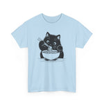 Cute Black Cat Eating Ramen T-Shirt, Cat Lover Tee, Funny Cat Shirt, Kawaii Kitty Top, Unisex Graphic Tee