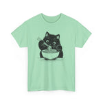 Cute Black Cat Eating Ramen T-Shirt, Cat Lover Tee, Funny Cat Shirt, Kawaii Kitty Top, Unisex Graphic Tee