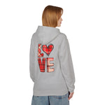 Heart Patchwork Front and Back Print Love Hoodie, Valentine's Day Sweatshirt, Romantic Unisex Fleece Jumper, Cozy Couples Gift