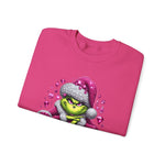 Pink Rhinestone Grinchy Sweatshirt, Holiday Crewneck Jumper, Christmas Sweater,