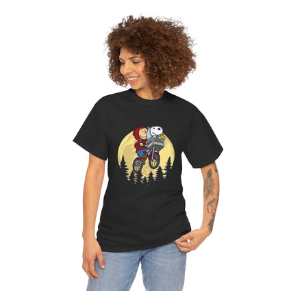 Charlie Brown and Snoopy Moon Bike Ride T-Shirt, Peanuts Fans Gift, Retro Cartoon Tee, Vintage Comic Strip Shirt, Comic Book Lover Top