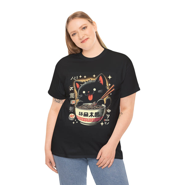 Cute Cat Ramen Noodle Tee, Perfect for Cat Lovers, Gift for Foodies, Vintage Japanese Style Tee, Unique Graphic Shirt, Casual Wear