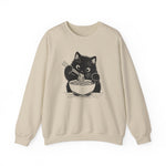 Cute Cat Eating Ramen Sweatshirt, Funny Cat Lover Gift, Cozy Jumper, Kawaii Pullover, Cat Lady Sweatshirt, Japanese Noodle Lover