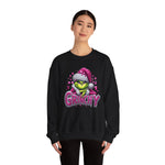 Pink Rhinestone Grinchy Sweatshirt, Holiday Crewneck Jumper, Christmas Sweater,
