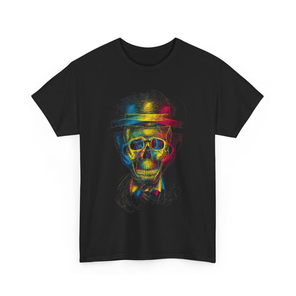 Colorful Skull Graphic Tee, Unisex Heavy Cotton T-Shirt, Edgy Casual Wear, Perfect for Halloween, Music Festivals, Gift for Him/Her