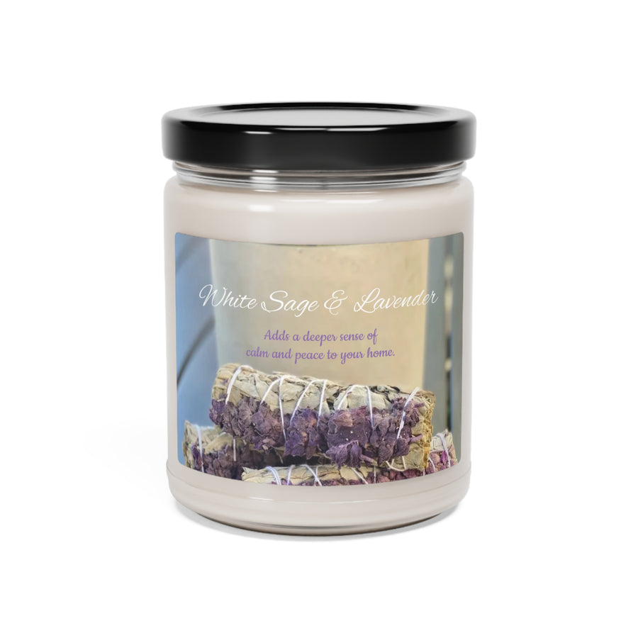 White Sage and Lavender Scented Soy Candle, 9oz - By Dragonfly City