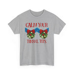Calm Your Tinsel Tits Tee | Christmas wreath bra graphic tee