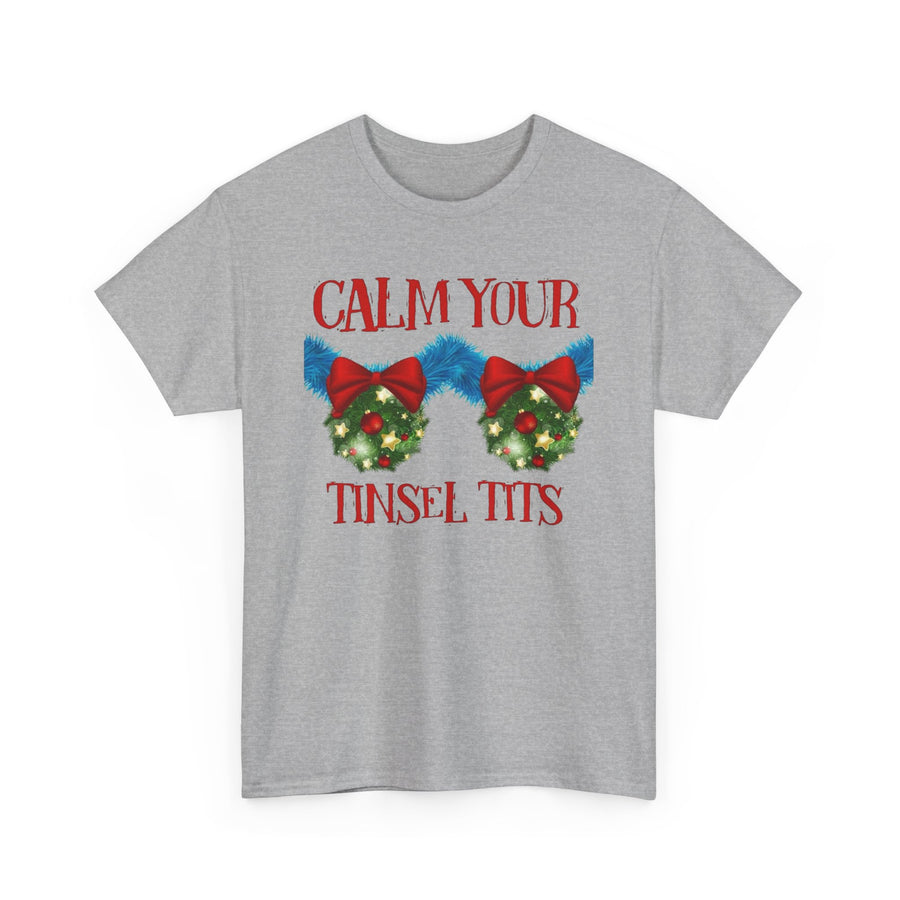 Calm Your Tinsel Tits Tee | Christmas wreath bra graphic tee