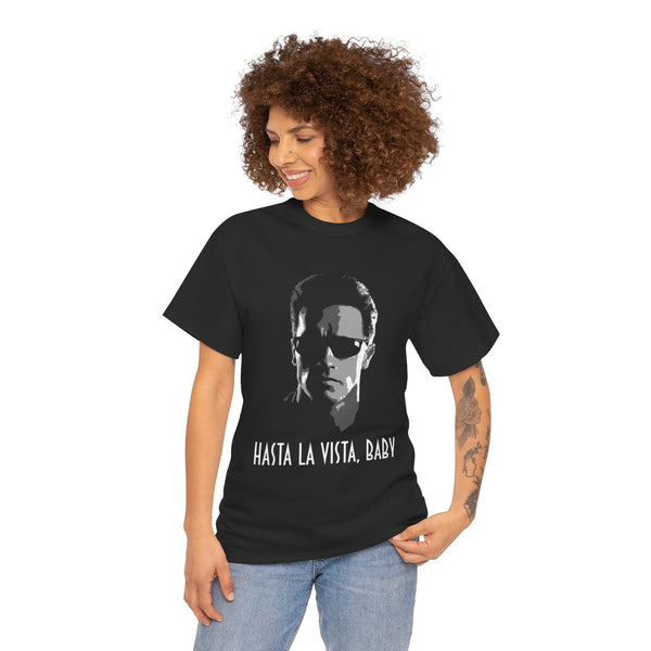 Retro Quote T-Shirt, Unisex Tee with 'Hasta La Vista, Baby' Design, Vintage Graphic Shirt, Movie Lover Gift, Cool Casual Wear