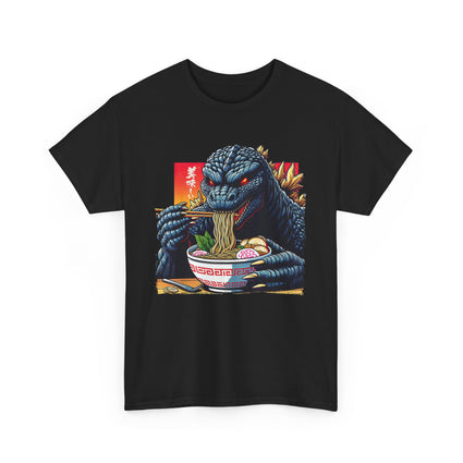 Godzilla Eating Ramen T-Shirt, Japanese Monster Tee, Kaiju Lover Shirt, Funny Ramen Noodles Top, Vintage Japanese Film T-Shirt