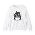 Cute Cat Eating Ramen Sweatshirt, Funny Cat Lover Gift, Cozy Jumper, Kawaii Pullover, Cat Lady Sweatshirt, Japanese Noodle Lover