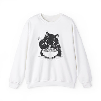 Cute Cat Eating Ramen Sweatshirt, Funny Cat Lover Gift, Cozy Jumper, Kawaii Pullover, Cat Lady Sweatshirt, Japanese Noodle Lover