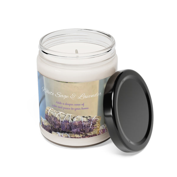 White Sage and Lavender Scented Soy Candle, 9oz - By Dragonfly City