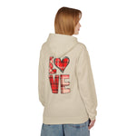 Heart Patchwork Front and Back Print Love Hoodie, Valentine's Day Sweatshirt, Romantic Unisex Fleece Jumper, Cozy Couples Gift