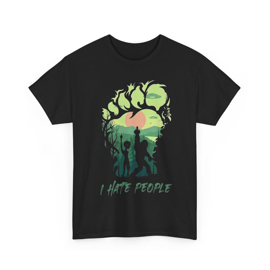 Bigfoot and Alien Middle Finger Unisex Tee Shirt, Funny Graphic T-shirt, Sarcastic Tee, Novelty Gift Shirt, Humorous Shirt for Men and Women